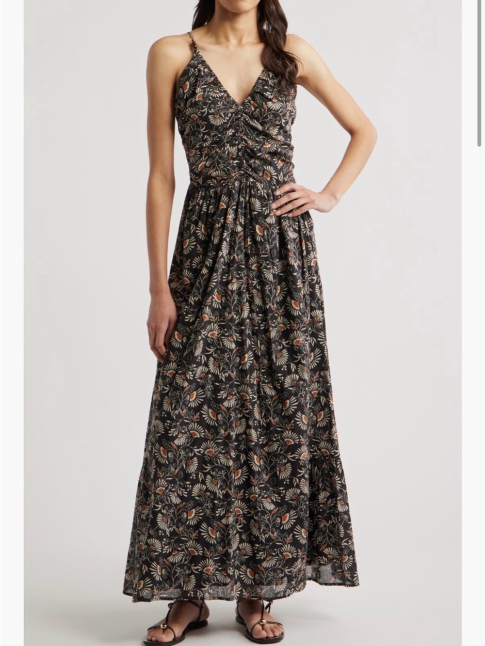 NWOT Rails Black Floral V-Neck Maxi Dress with Thin Straps